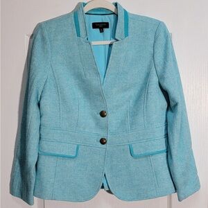 Talbots Aqua Tweed Blazer with Teal Trim